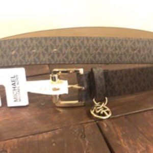 Michael Kors Classic Luggage MK brown gold belt original $48 NWT size M